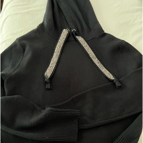 ZARA Black Knit slip on Hoodie Sweater with sparkle drawstring Size L - Picture 2 of 5